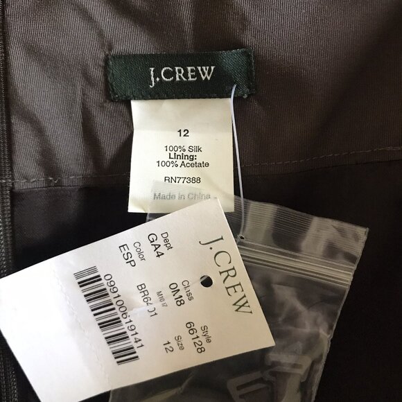 Vintage J Crew Emma Women's Silk Dress Size 12 Brown Silk Faille Bow Strapless - Picture 5 of 8